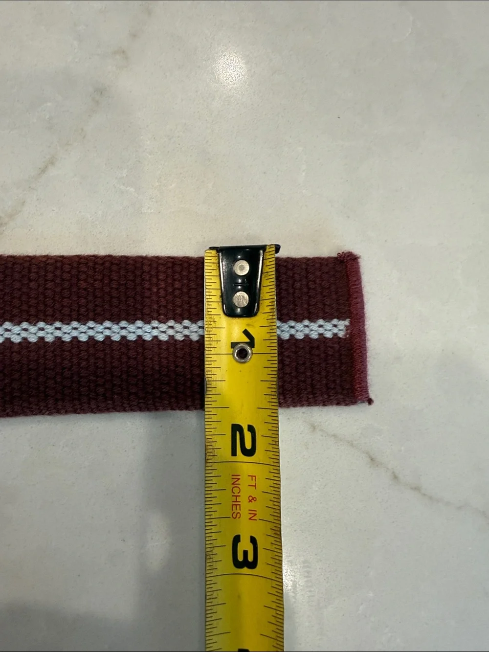 J. Crew Maroon Webbing Belt with Light Blue Stripe